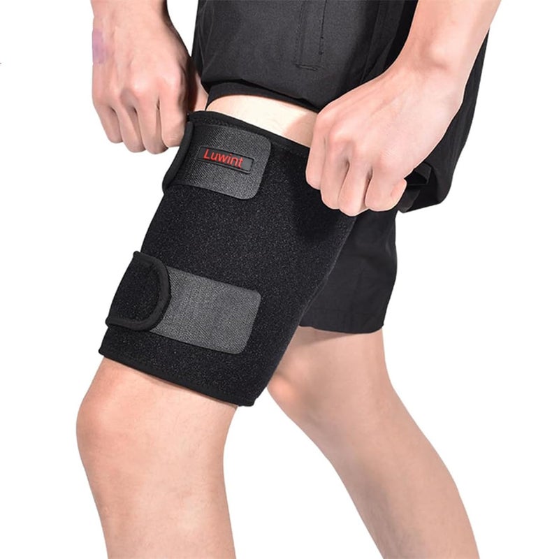 Luwint Youth Small Adult Thigh Hamstring Brace, Adjustable Compression Upper Leg Sleeve Support Wrap for Sprains, Tendinitis, Workout, Pain Relief, Single, Black - Image 2